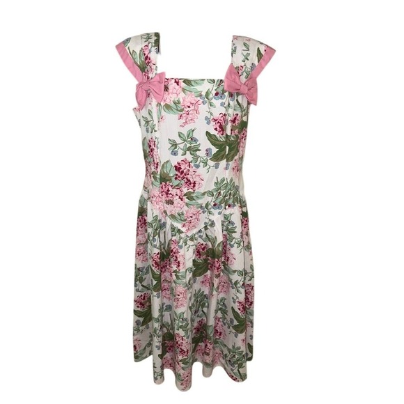 Melissa Harper Floral Midi Dress 12 Vtg grandma bows 1980's Cottagecore Ringwald - Picture 1 of 10